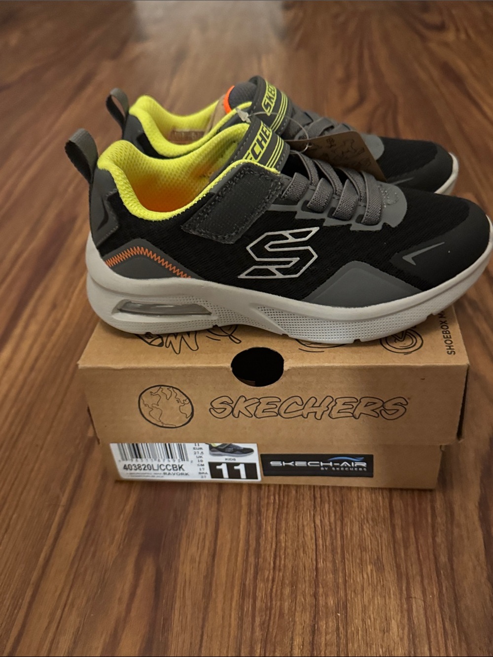 Skechers Kids Black Gray & Neon Yellow Athletic Sneakers